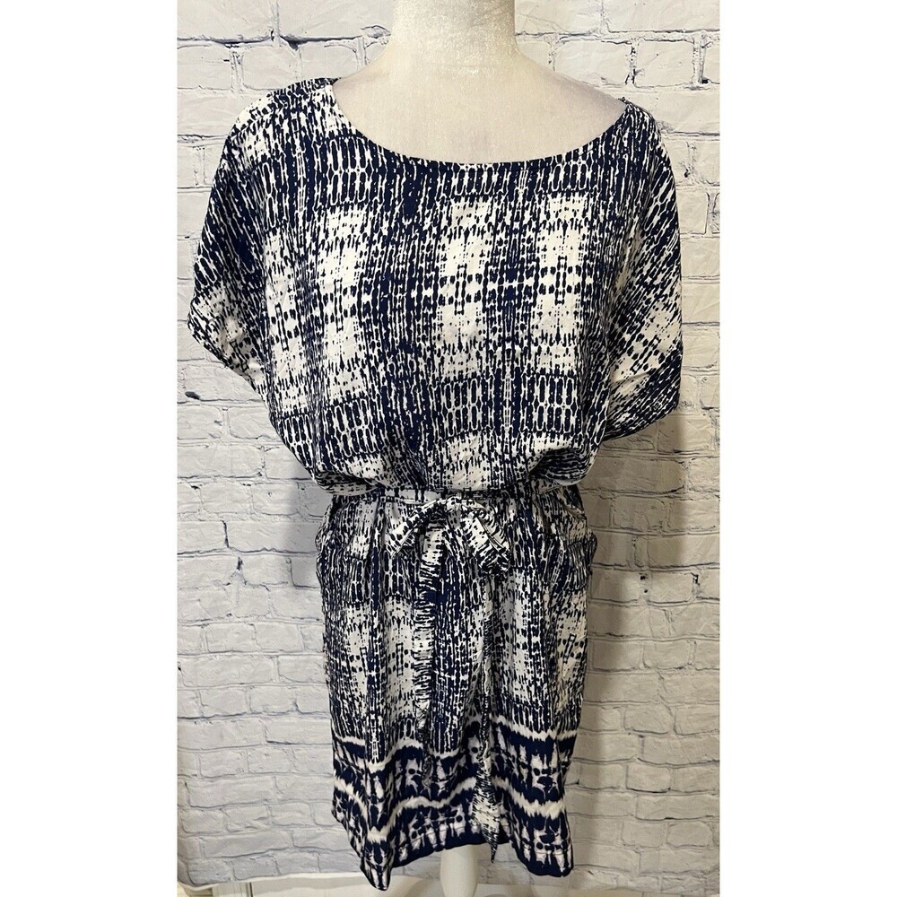 BLL NYC Womens Size Large Blue & White Shirt Dress Belted With Boat Neck